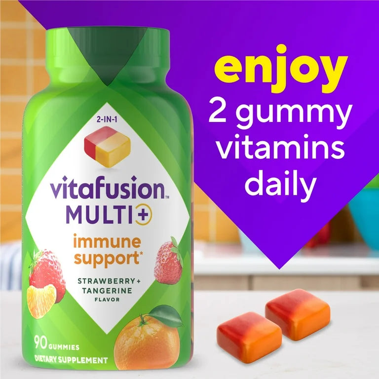 Vitafusion Multi+ Immune Support | 2-in-1 benefits and flavors | Adult Gummy Vitamins with Vitamin C, Zinc, Multivitamins, 90 Gummies