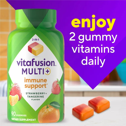 Vitafusion Multi+ Immune Support | 2-in-1 benefits and flavors | Adult Gummy Vitamins with Vitamin C, Zinc, Multivitamins, 90 Gummies