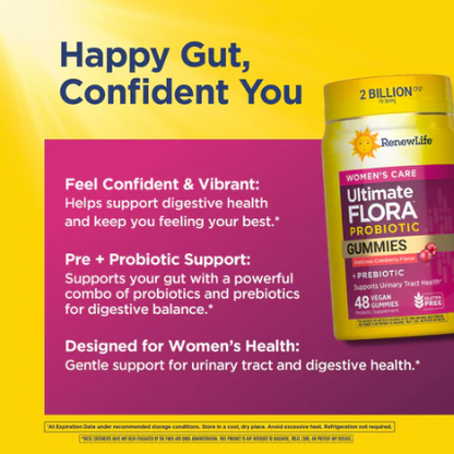 Renew Life Ultimate Flora Women's Care Probiotics + Prebiotics & Cranberry Gummies, 48 gummies