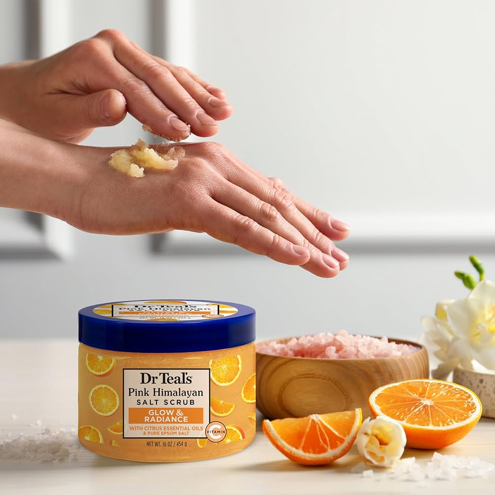Dr Teal's Pink Himalayan Salt Body Scrub| with Pure Epsom Salt & Citrus Essential Oils, 454 Grams