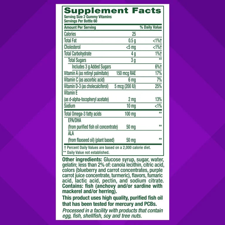 Vitafusion Oméga 3 EPA/DHA et ALA, goût limonade à la framboise, 120 gummies