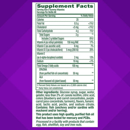 Vitafusion Oméga 3 EPA/DHA et ALA, goût limonade à la framboise, 120 gummies