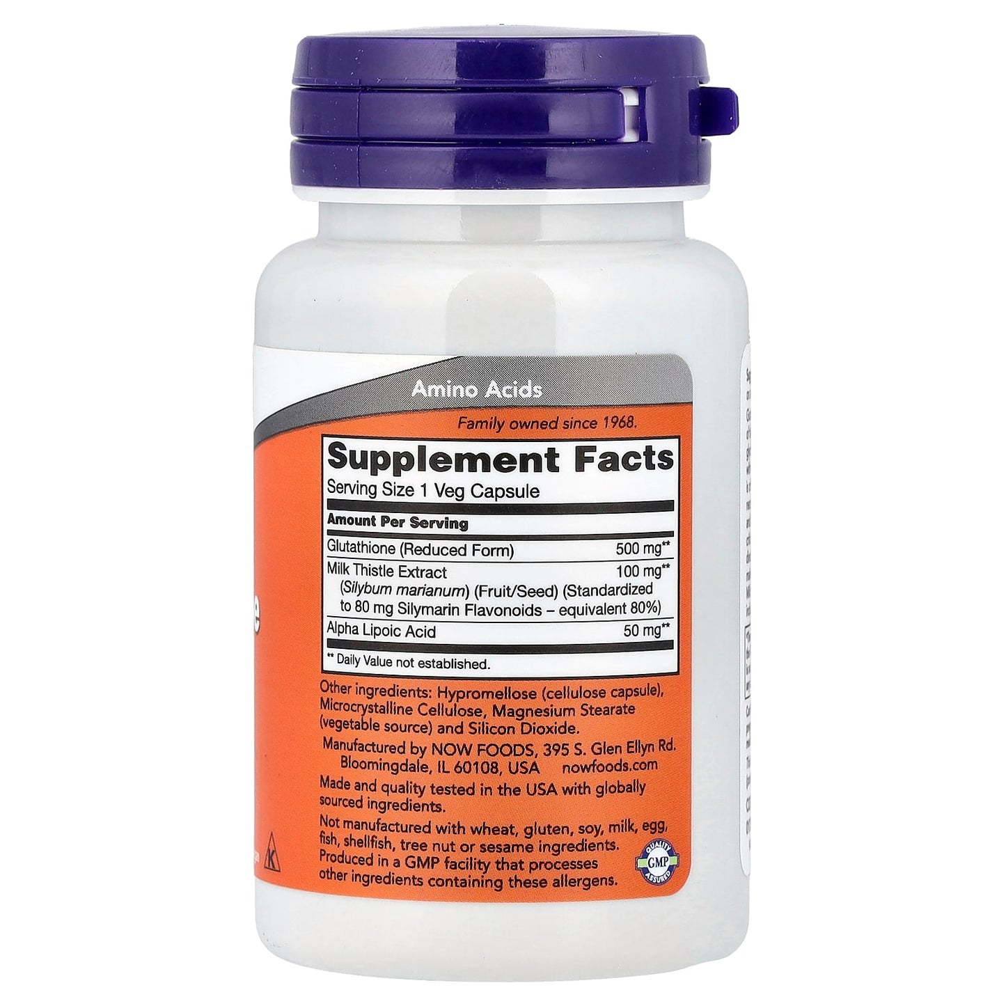 Now Foods Glutathione with Milk Thistle Extract & Alpha-Lipoic Acid 500mg, 30 Capsules