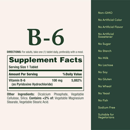 Nature's Bounty Vitamine B6 100mg, 100 comprimés