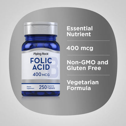PipingRock, Folic Acid, 400mcg, 250 Tablets