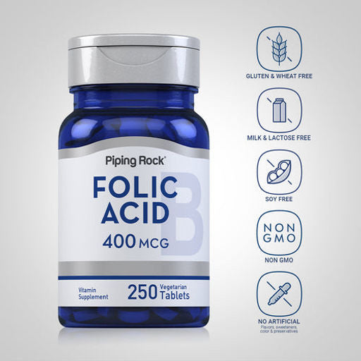PipingRock, Folic Acid, 400mcg, 250 Tablets