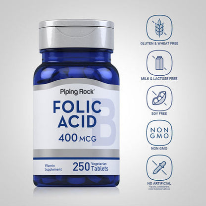 PipingRock, Folic Acid, 400mcg, 250 Tablets