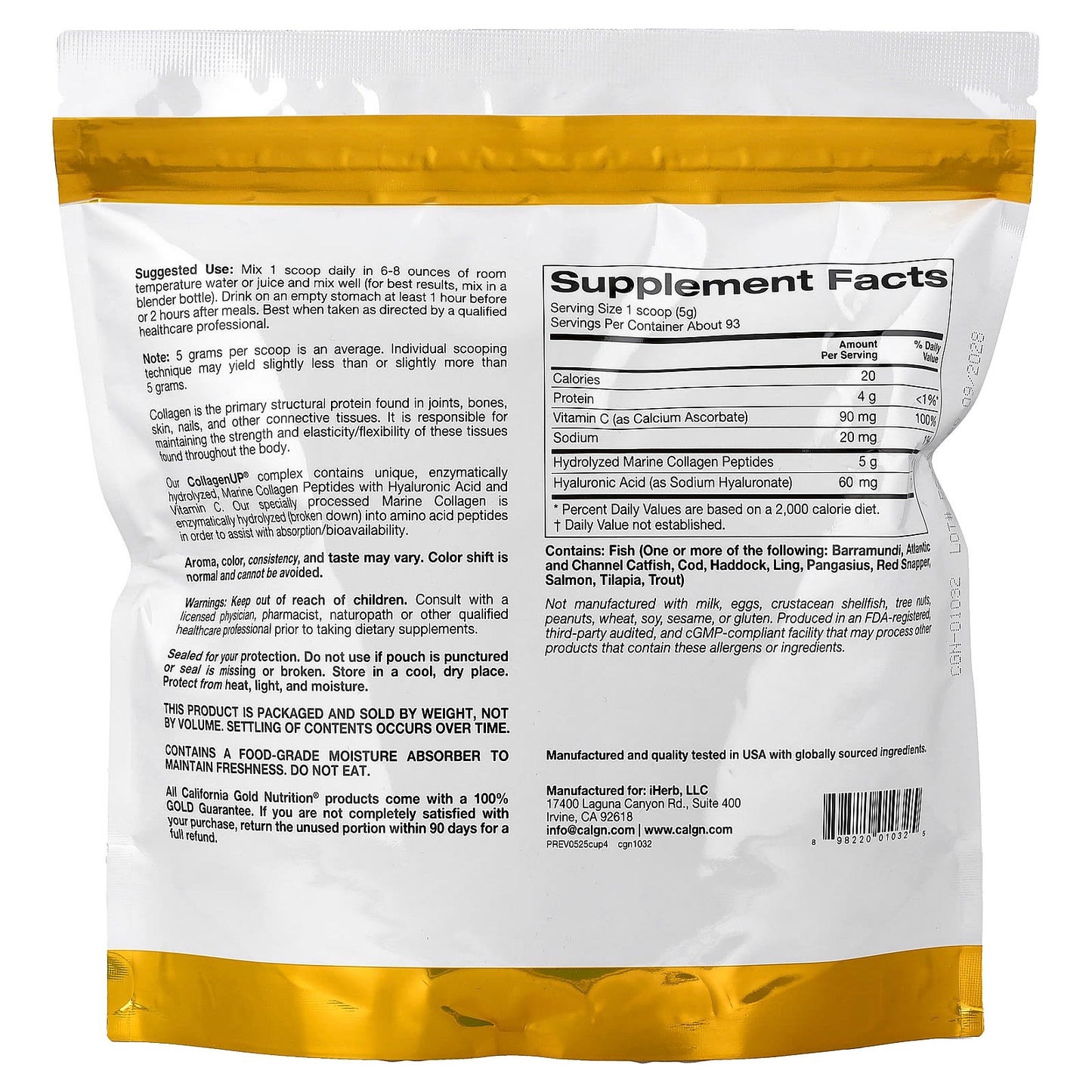 CollagenUP, Hydrolyzed Marine Collagen Peptides with Hyaluronic Acid and Vitamin C, Unflavored, 206 g