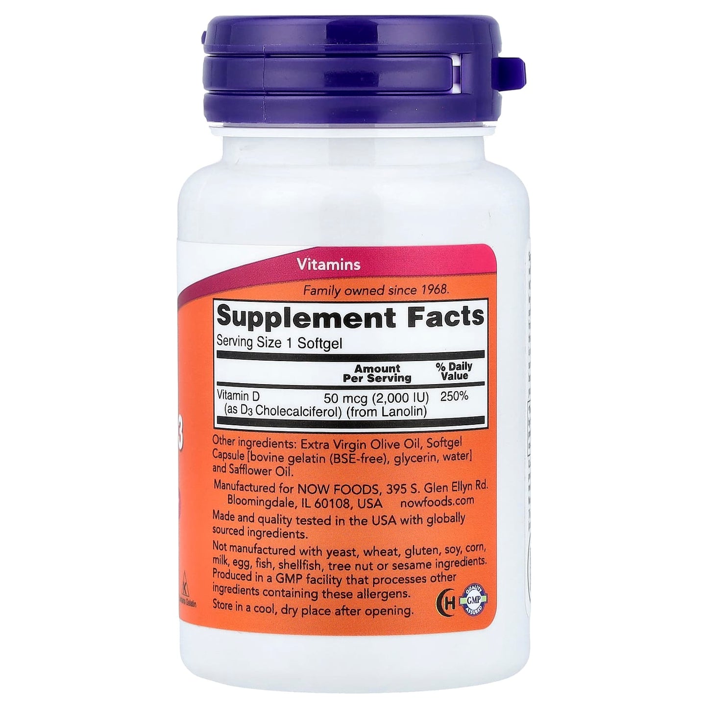 Now Foods Vitamin D3, 2,000 IU, 120 Capsules