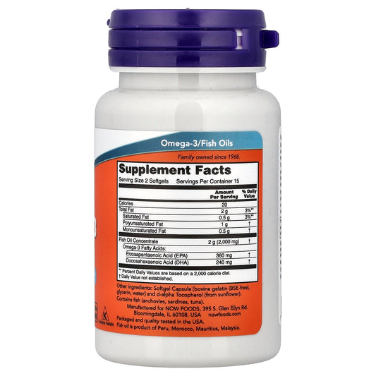 Now Foods Fish Oil Omega-3, 30 softgels (1g per softgel)