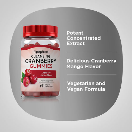 PipingRock Cranberry gummies, delicious cranberry-mango flavor, 60 gummies