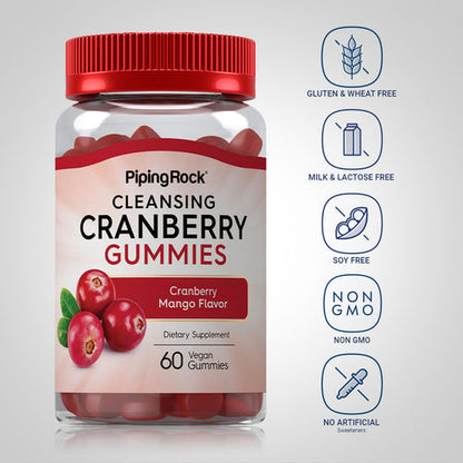 PipingRock Cranberry gummies, delicious cranberry-mango flavor, 60 gummies