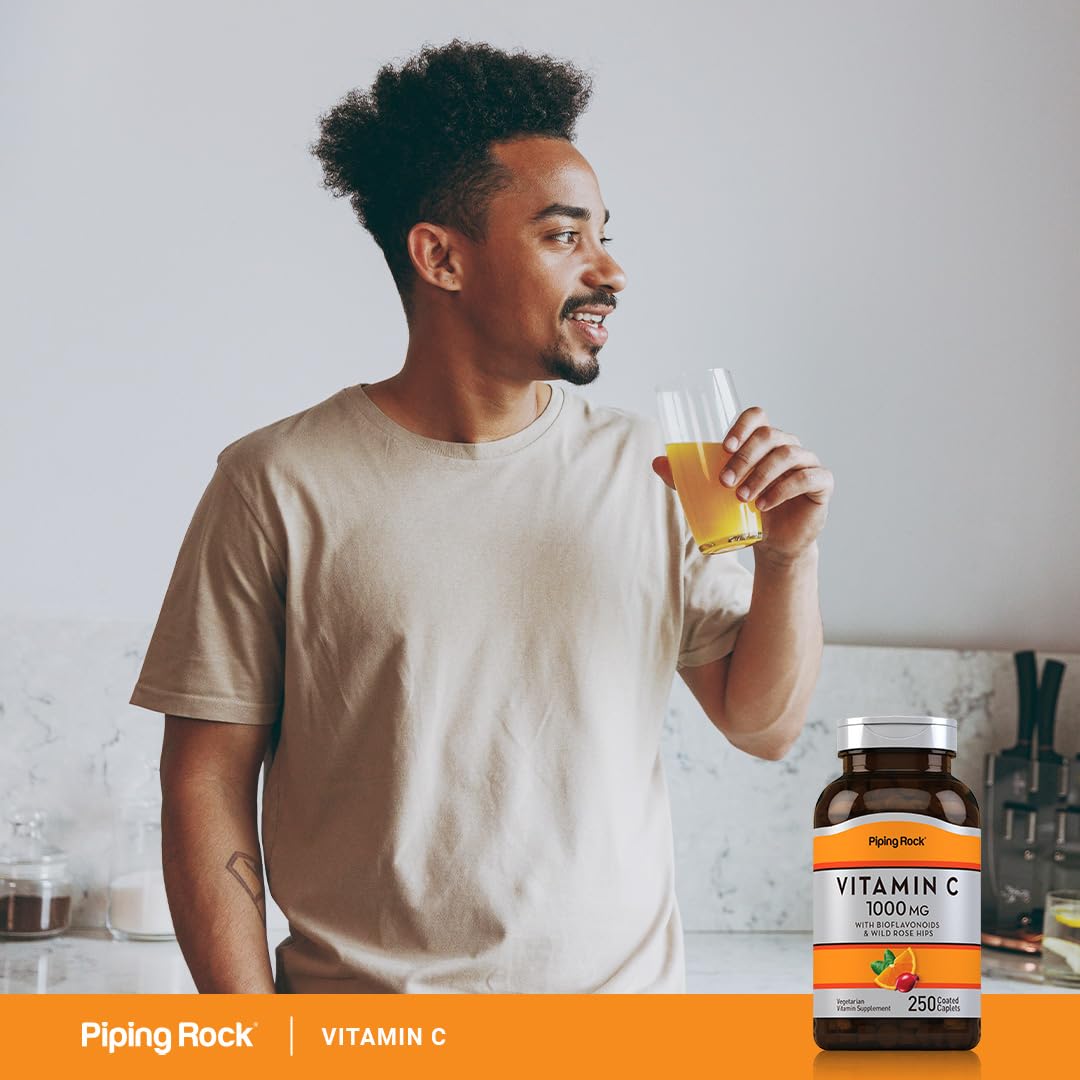 PipingRock Vitamin C + Rose Hips, 1000mg, 100 Tablets