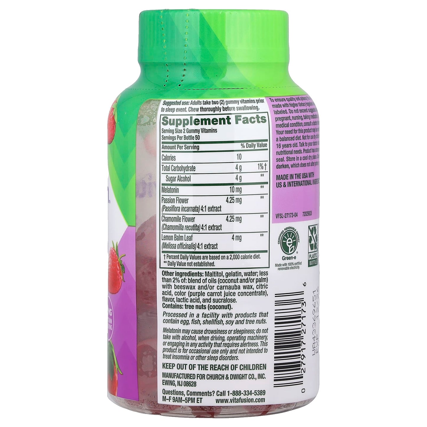 Vitafusion Melatonine | Gummies pour le sommeil, force maximale, goût fraise, 100 gummies
