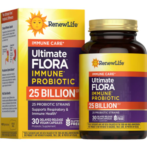 RenewLife, Ultimate Flora Immune Care Probiotic | Probiotiques pour le soutien immunitaire|25 billion CFU, 30 gélules