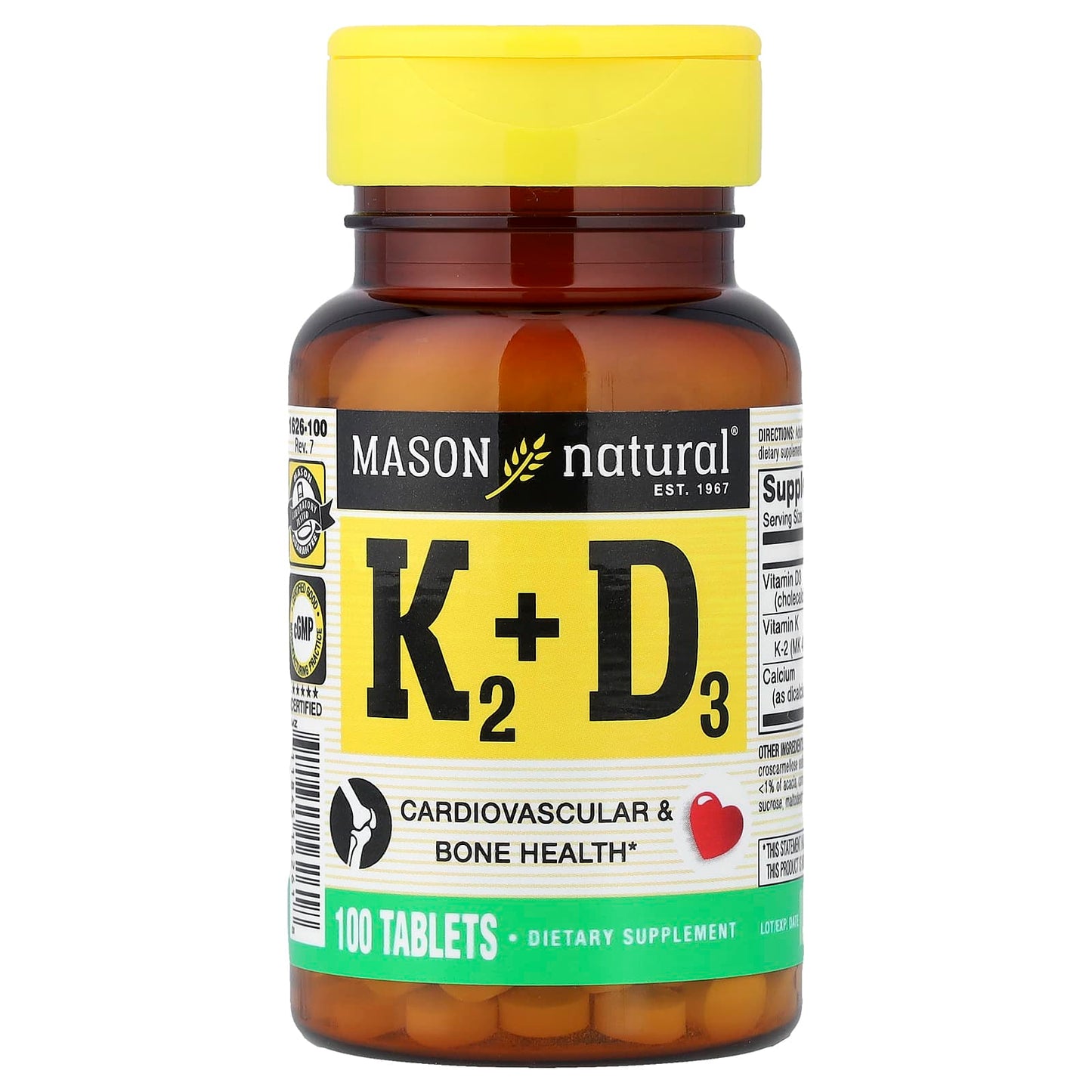Mason Natural, Vitamine K2 + D3, 100 comprimés