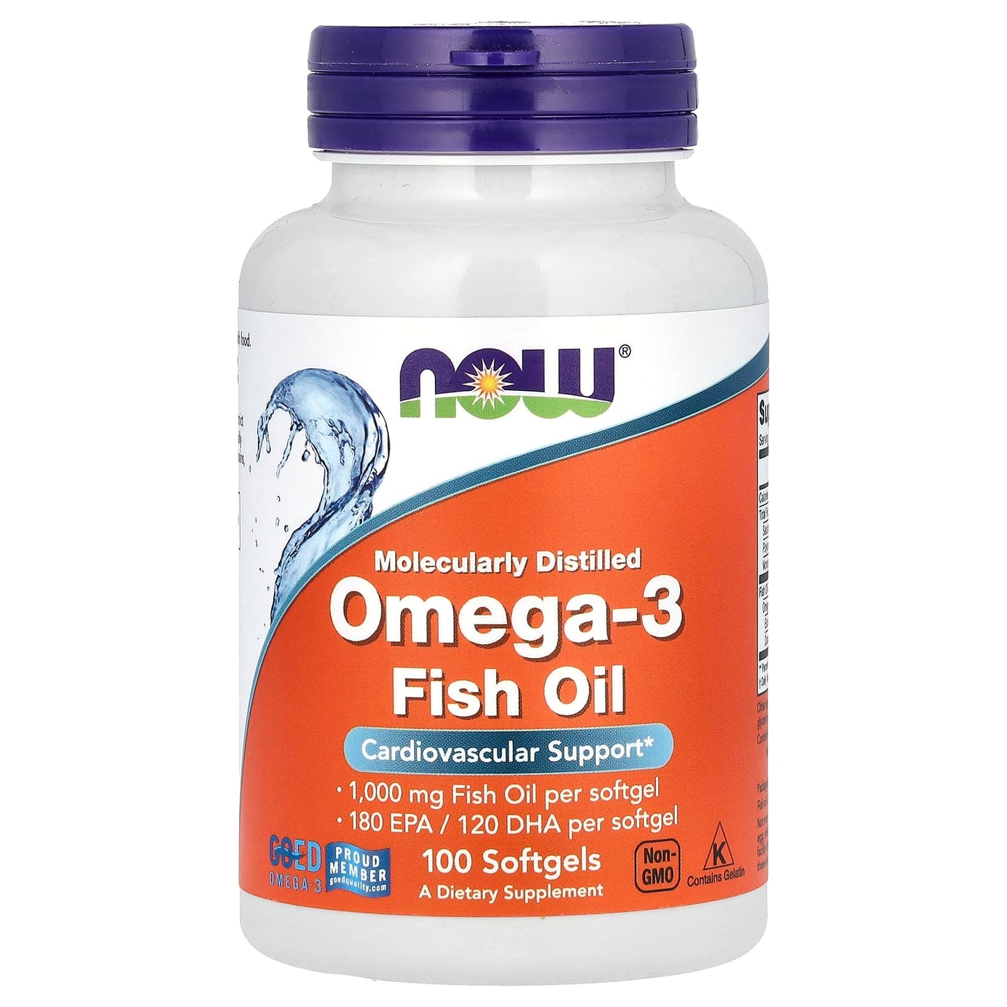 NOW Foods Omega 3 Fish Oil, 1,000 mg, 180 EPA - 120 DHA, 100 Softgels