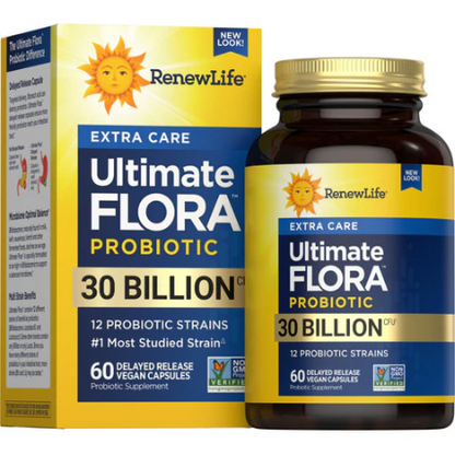 Renew Life Extra Care Ultimate Flora™ Probiotic | Probiotics, 30 Billion CFU, 30 delayed-release capsules
