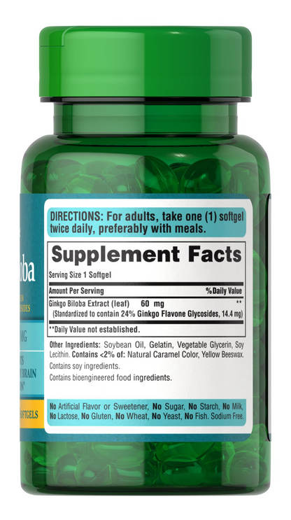 Puritan’s Pride Ginkgo Biloba, 60mg, 120 gélules