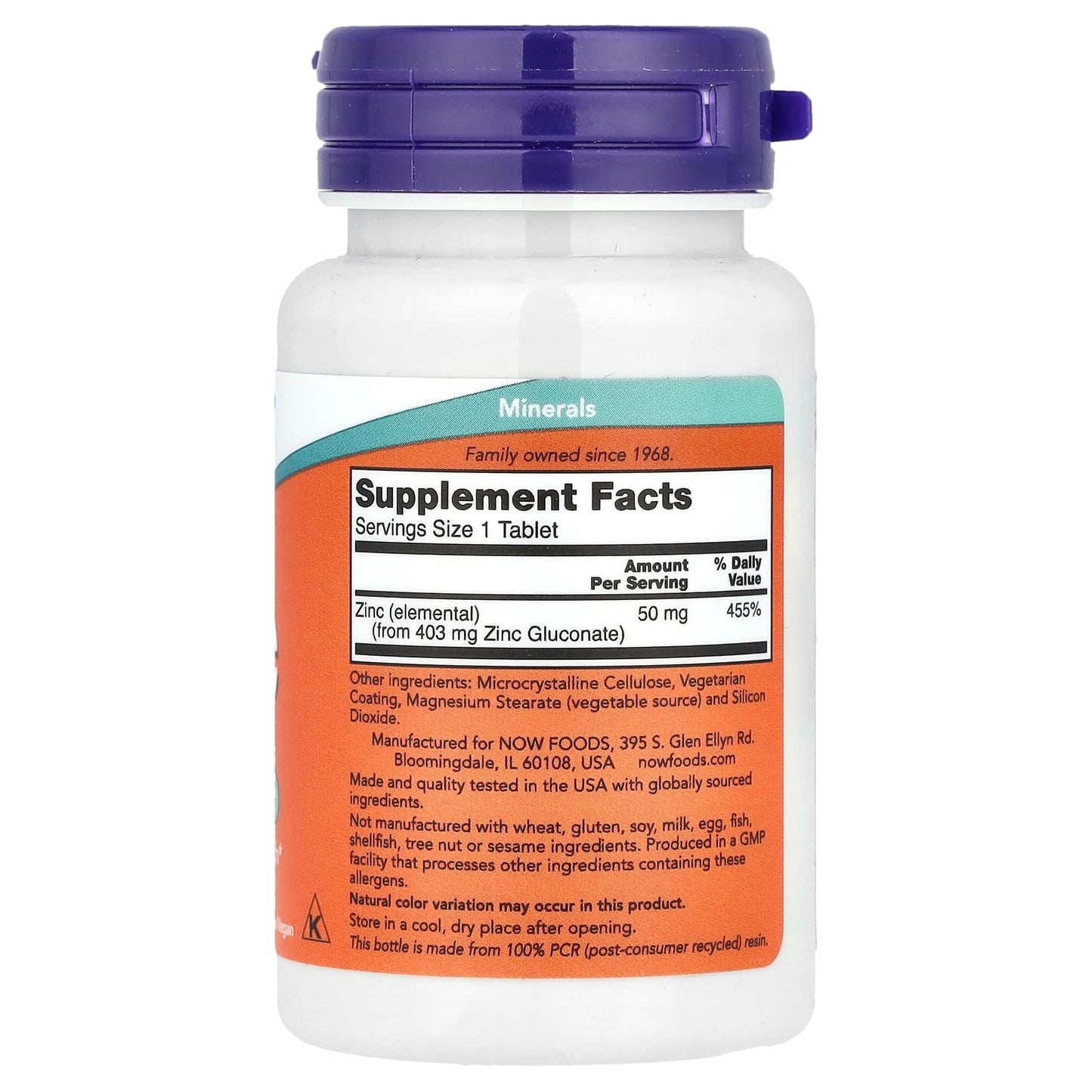 Now Foods Zinc, 50 mg, 100 comprimés