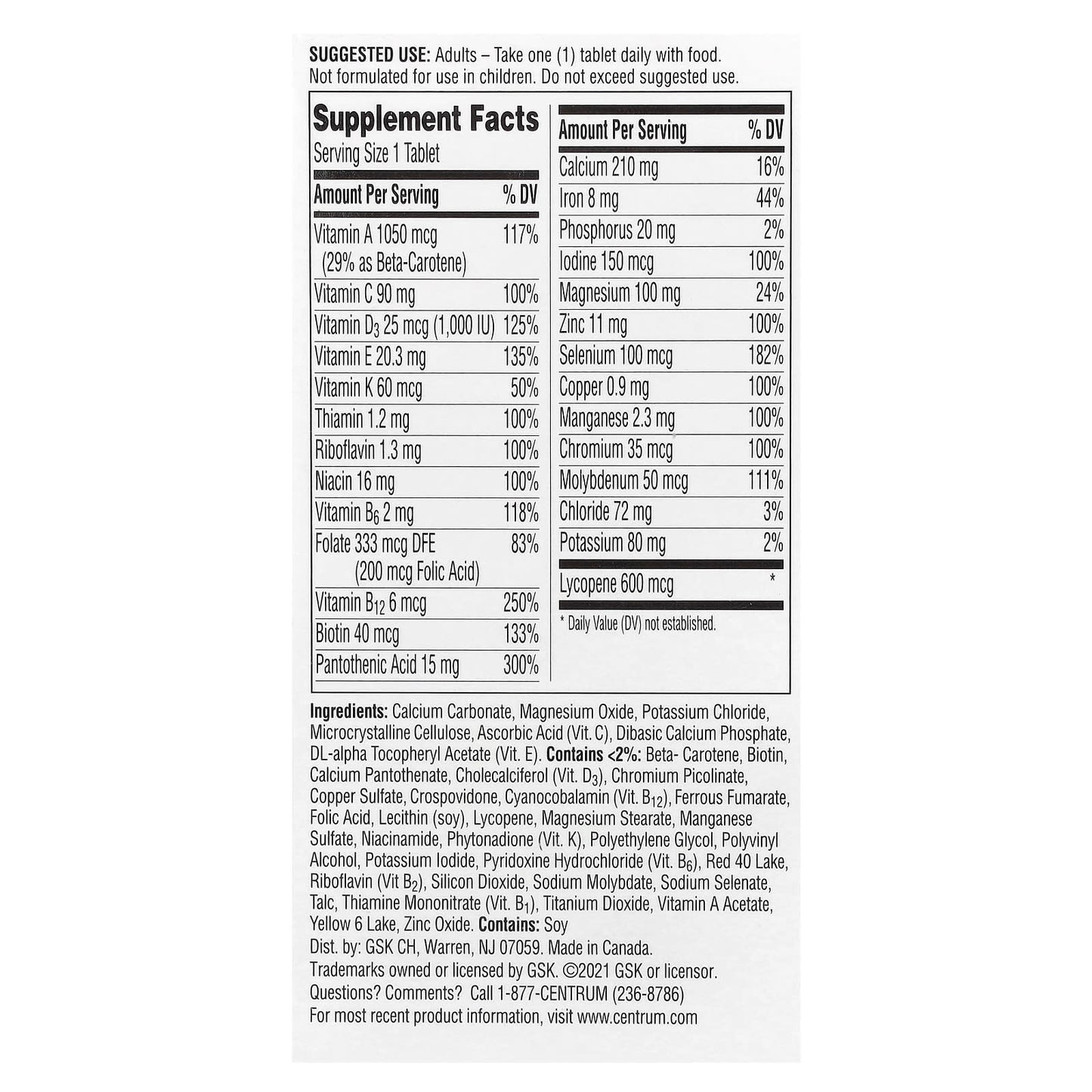 Centrum Multivitamines pour hommes, 65 comprimés