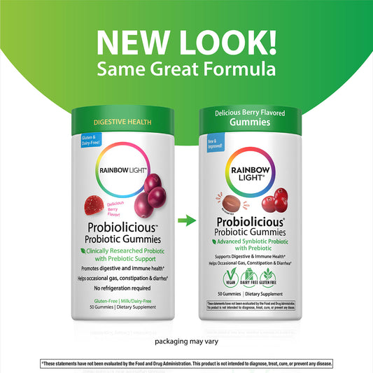 Rainbow Light Probiotic Gummies, Probiolicious Berry, 50 Gummies
