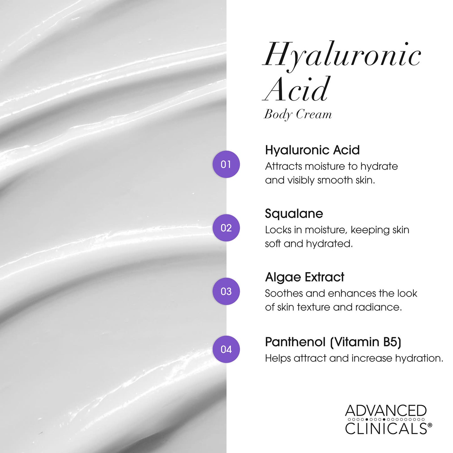 Advanced Clinicals Acide hyaluronique, Crème hydratante pour le corps, 454 g