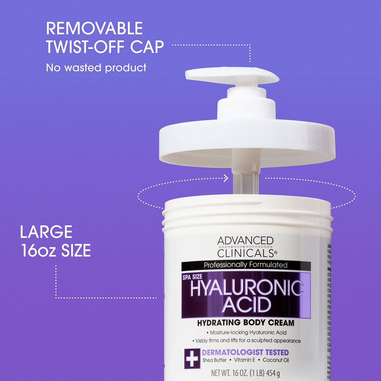 Advanced Clinicals Acide hyaluronique, Crème hydratante pour le corps, 454 g