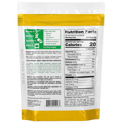 California Gold Nutrition Superfoods|Organic Certified Peruvian Maca Root Powder, 240 Grams