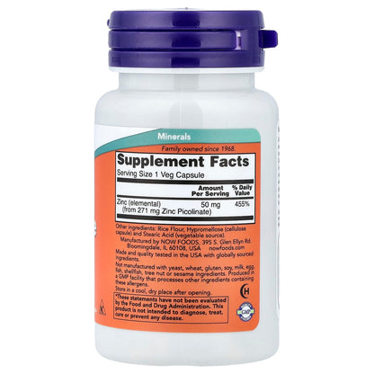 Now Foods Zinc Picolinate, 50 mg, 60 capsules