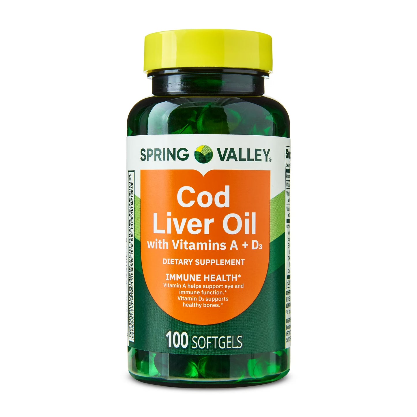 Spring Valley, Huile de foie de morue, plus Vitamines A & D3 Dietary Supplement, 100 gélules