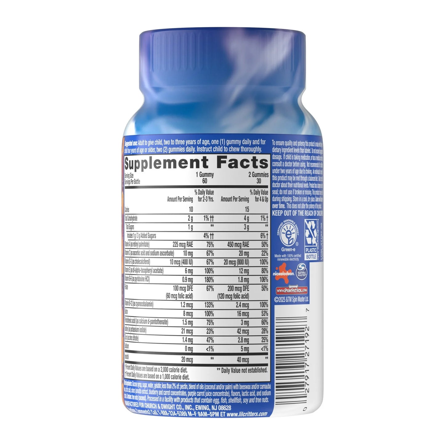 L’il Critters Pat Patrouille Gummies Multivitaminés pour Enfants, Fruits Mixtes, 60 gummies