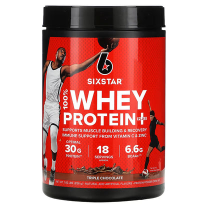 Six Star Pro Nutrition 100% Whey Protein Powder Plus, 30 g de protéines, triple chocolat, 907 grammes