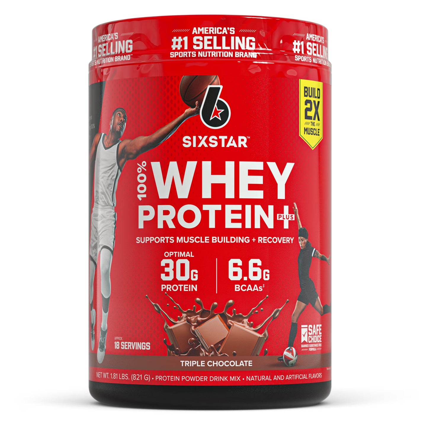 Six Star Pro Nutrition 100% Whey Protein Powder Plus, 30 g de protéines, triple chocolat, 907 grammes