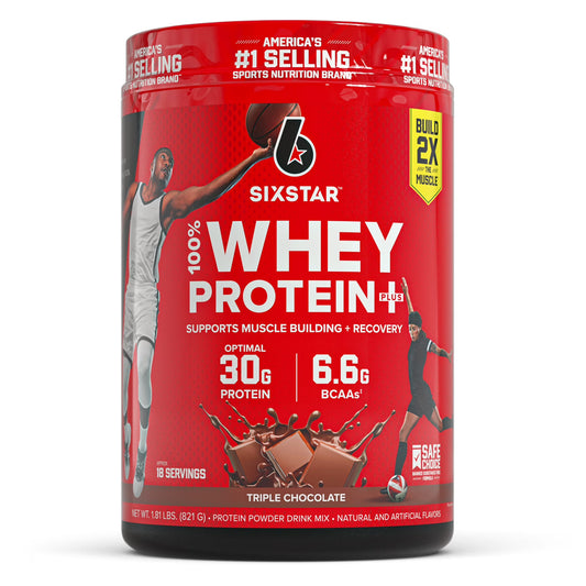 Six Star Pro Nutrition 100% Whey Protein Powder Plus, 30g Protein, Triple Chocolate, 907 Grams