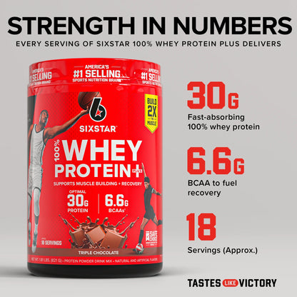 Six Star Pro Nutrition 100% Whey Protein Powder Plus, 30 g de protéines, triple chocolat, 907 grammes