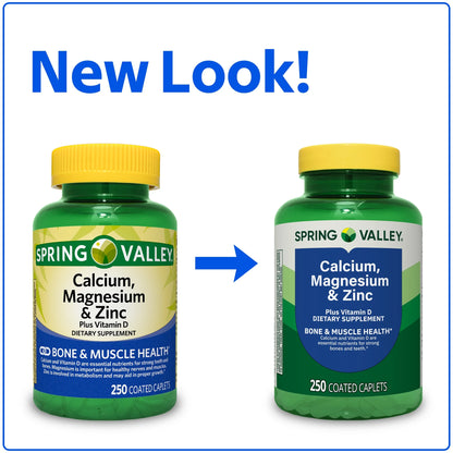 Spring Valley Calcium, Magnesium & Zinc Plus Vitamine D3, 250 comprimés